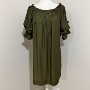 MerSea Olive Green Shift Dress w/ Pockets Short Sleeves Women’s Size L